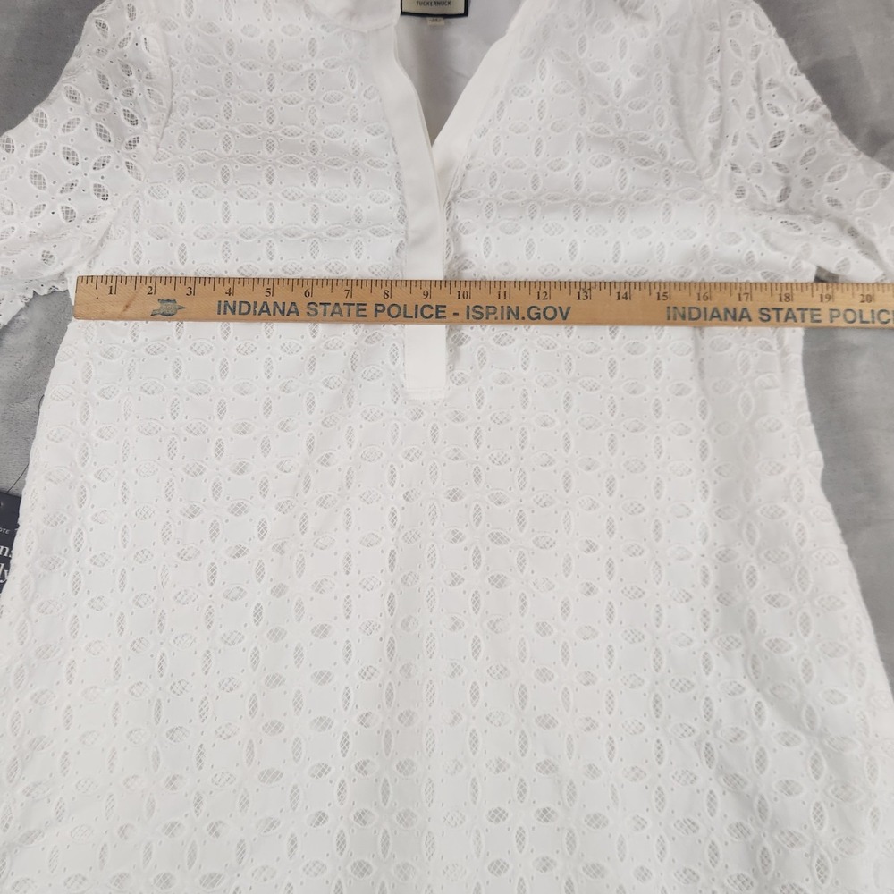 Tuckernuck Megan Eyelet Dress Medium White Cotton Collared Mini Preppy NWT - Picture 4 of 6